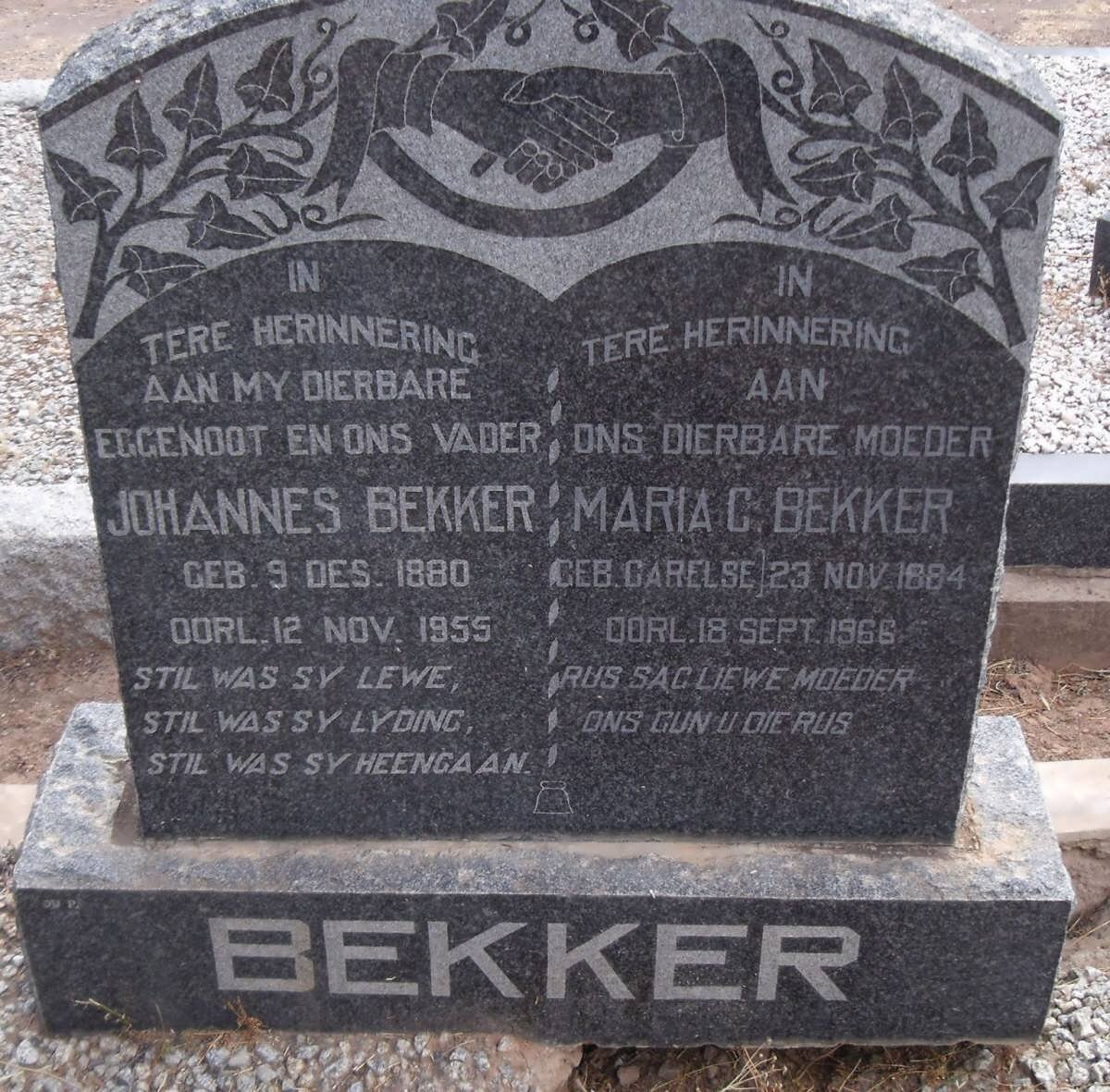 BEKKER Johannes 1880-1955 &amp; Maria C. CARELSE 1884-1966
