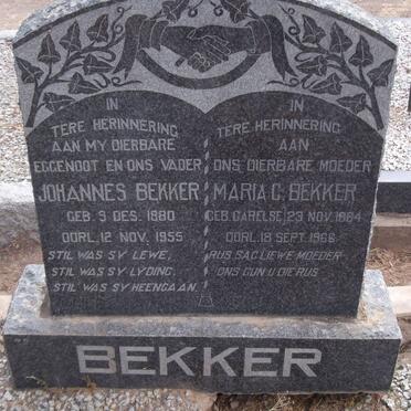 BEKKER Johannes 1880-1955 &amp; Maria C. CARELSE 1884-1966