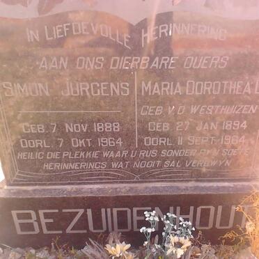 BEZUIDENHOUT Simon Jurgens 1888-1964 &amp; Maria Dorothea V.D. WESTHUIZEN 1894-1964