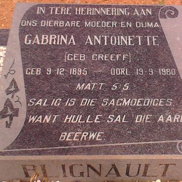 BLIGNAULT Gabrina Antoinette nee GREEFF 1895-1980