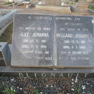 BLIGNAULT Melgard Johannes 1918-1986 & Alice Johanna 1919-1994