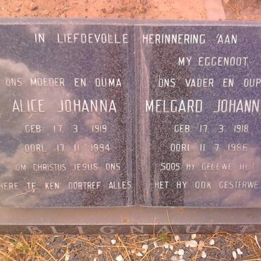 BLIGNAULT Melgard Johannes 1918-1986 &amp; Alice Johanna 1919-1994