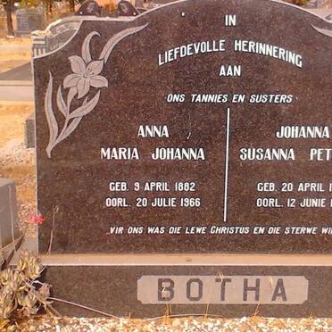 BOTHA Anna Johanna 1882-1966 ::  BOTHA Johanna Susanna Petronella 1894-1967