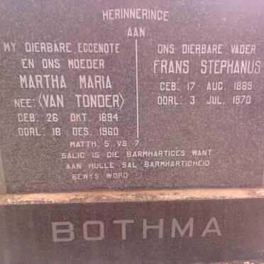 BOTHMA Frans Stephanus 1889-1970 &amp; Martha Maria VAN TONDER 1894-1960
