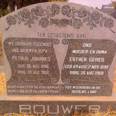 BOUWER Petrus Johannes 1896-1966 Esther Geres KRAUSE 1898-1968
