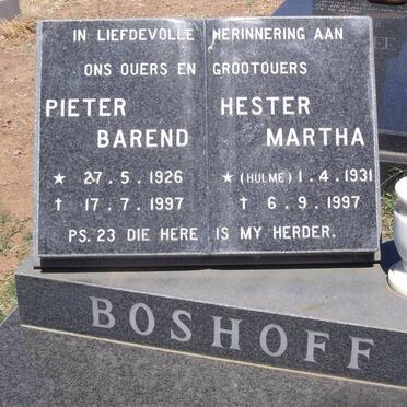 BOSHOFF Pieter Barend 1926-1997 &amp; Hester Martha HULME 1931-1997