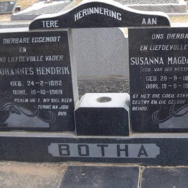 BOTHA Johannes Hendrik 1882-1969 &amp; Susanna Magdalena VAN DER WESTHUIZEN 1888-1971
