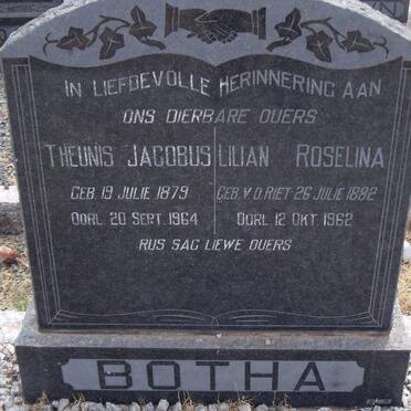 BOTHA Theunis Jacobus 1879-1964 &amp; Lilian Roselina VAN DER RIET 1882-1962