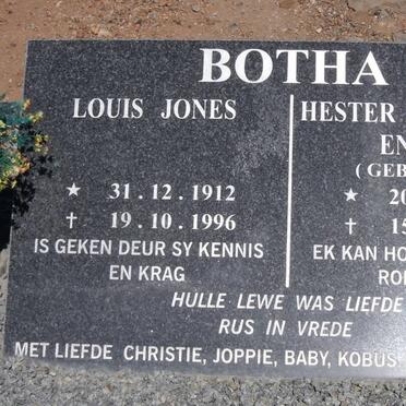 BOTHA Louis Jones 1912-1996 &amp; Hester Magrietha Engela MINNIE 1917-1995