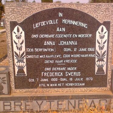 BREYTENBACH Frederick Swerus  1900-1973 &amp; Anna Johanna SERFONTEIN -1966