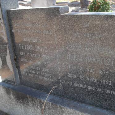 BRITZ Johannes Petrus 1869-1943 &amp; Anna Esther MARITZ 1874-1953