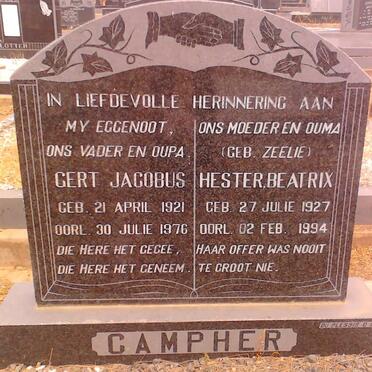 CAMPHER Gert Jacobus 1921-1976 &amp; Hester Beatrix ZEELIE 1927-1994