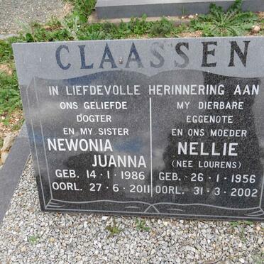 CLAASSEN Nellie nee LOURENS 1956-2002 :: CLAASSEN Newonia Juanna 1986-2011