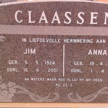 CLAASSEN Jim 1924-2001 &amp; Anna 1932-1998
