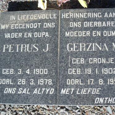 CLAASSEN Petrus J. 1900-1978 &amp; Gerzina Magrietha CRONJE 1902-1991