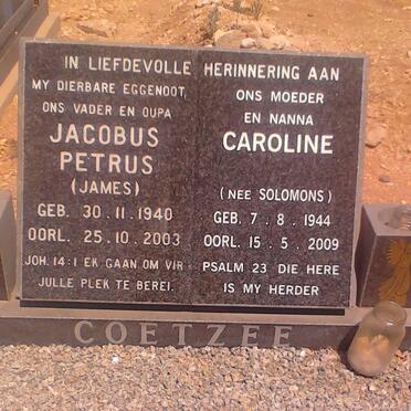 COETZEE Jacobus Petrus 1940-2003 &amp; Caroline SOLOMONS 1944-2009