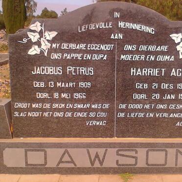DAWSON Jacobus Petrus 1909-1966 &amp; Harriet Agnes 1908-1982