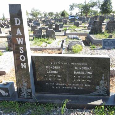 DAWSON Hendrik George 1923-1981 & Hendrina Barendina 1934-2022