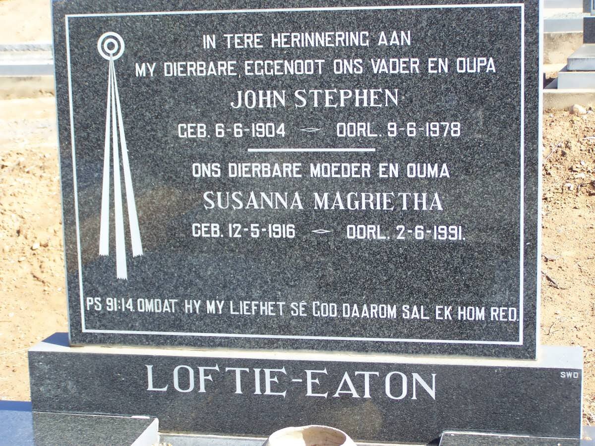 EATON John Stephen, LOFTIE 1904-1978 &amp; Susanna Magrietha 1916-1991