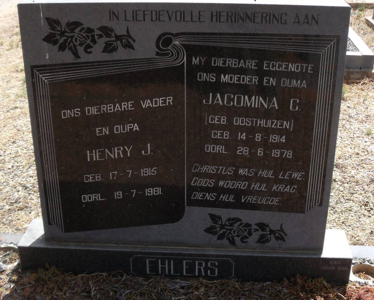 EHLERS Henry J. 1915-1981 &amp; Jacomina C. OOSTHUIZEN 1914-1978