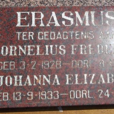 ERASMUS Cornelius Frederick 1928-1993 &amp; Johanna Elizabeth 1933-2001