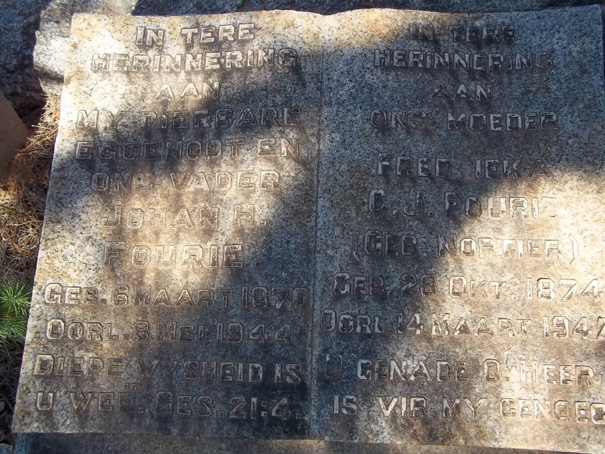 FOURIE Johan H. 1870-1944 &amp; Frederieka C.J. NORTIER 1874-1947