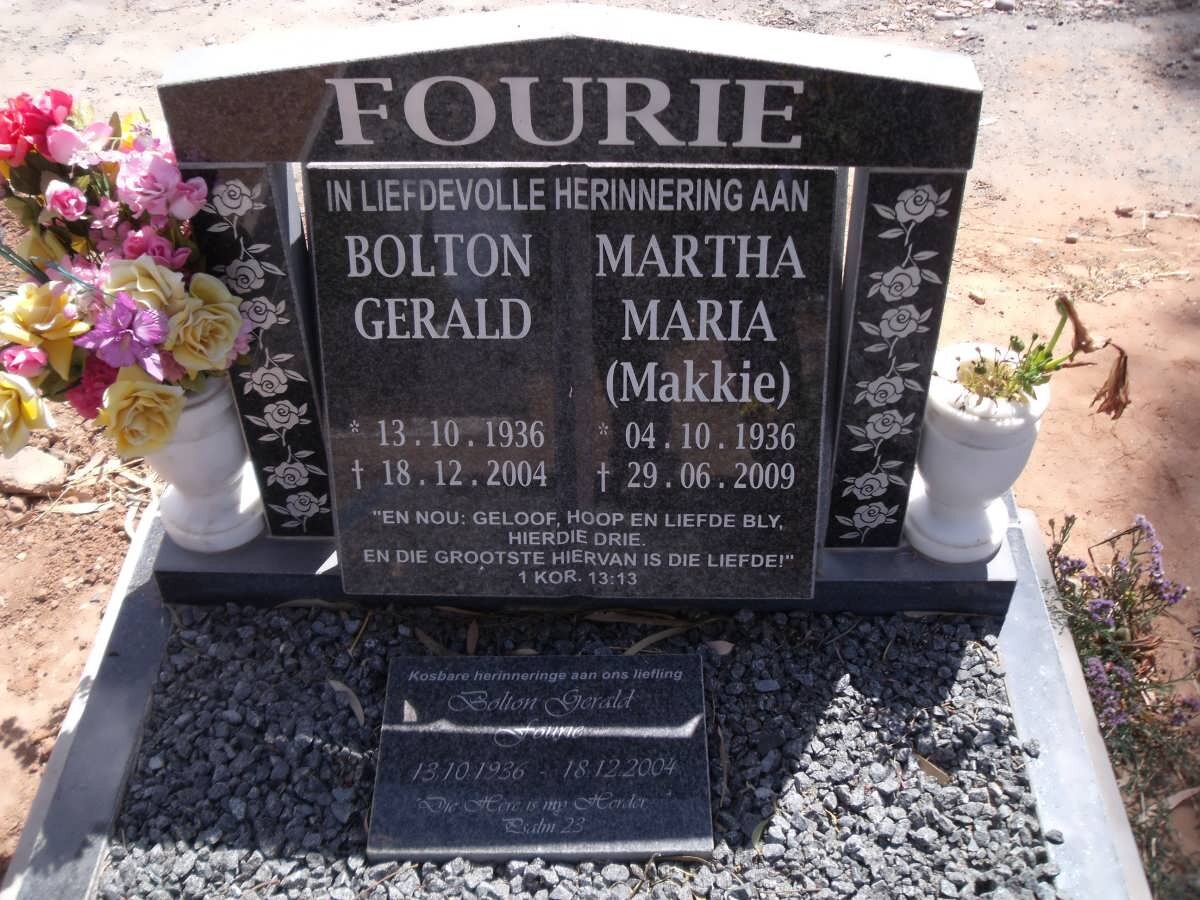 FOURIE Bolton Gerald 1936-2004 &amp; Martha Maria 1936-2009