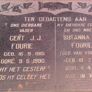 FOURIE Gert J.J. 1915-1990 &amp; Susanna J. VAN VUUREN 1911-1979