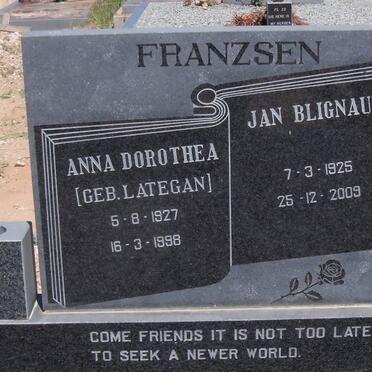 FRANZSEN Jan Blignault 1925-2009 &amp; Anna Dorothea LATEGAN 1927-1998