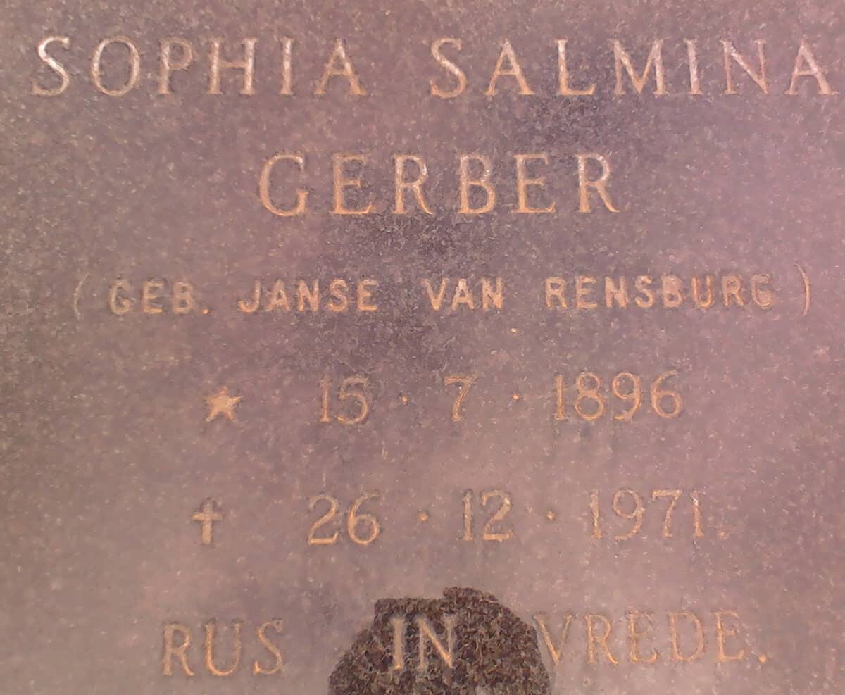 GERBER Sophia Salmina nee JANSE VAN RENSBURG 1896-1971