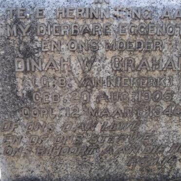 GRAHAM Dinah W. nee VAN NIEKERK 1905-1946