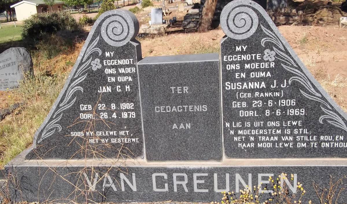 GREUNEN Jan G.H., van 1902-1979 &amp; Susanna J.J. RANKIN 1906-1969