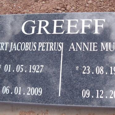 GREEFF Gert Jacobus Petrus 1927-2009 &amp; Annie Muriel 1929-2008