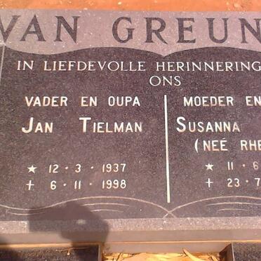 GREUNEN Jan Tielman, van 1937-1998 &amp; Susanna Katrina RHEEDER 1939-1999