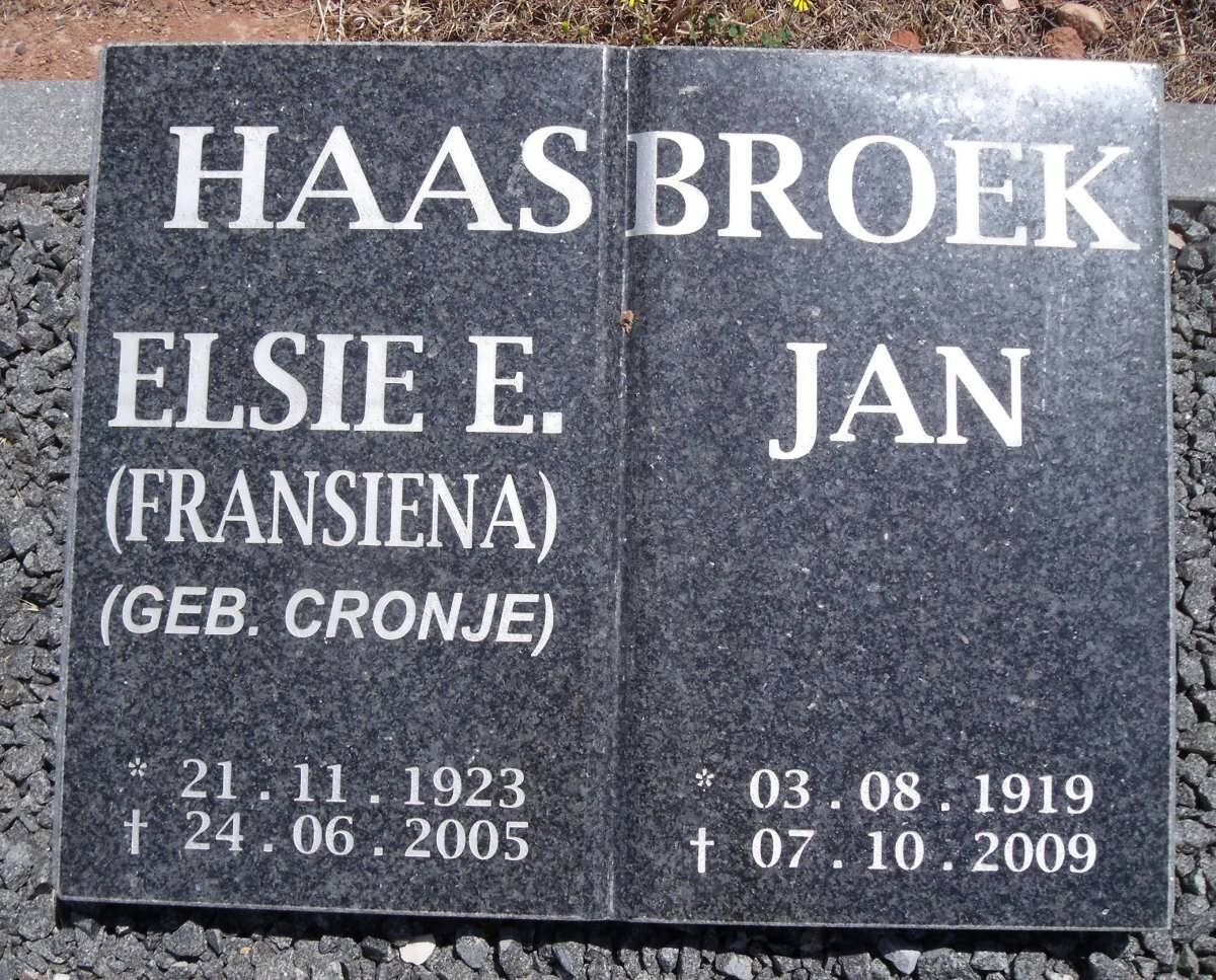 HAASBROEK Jan 1919-1909 &amp; Elsie E. CRONJE 1923-2005