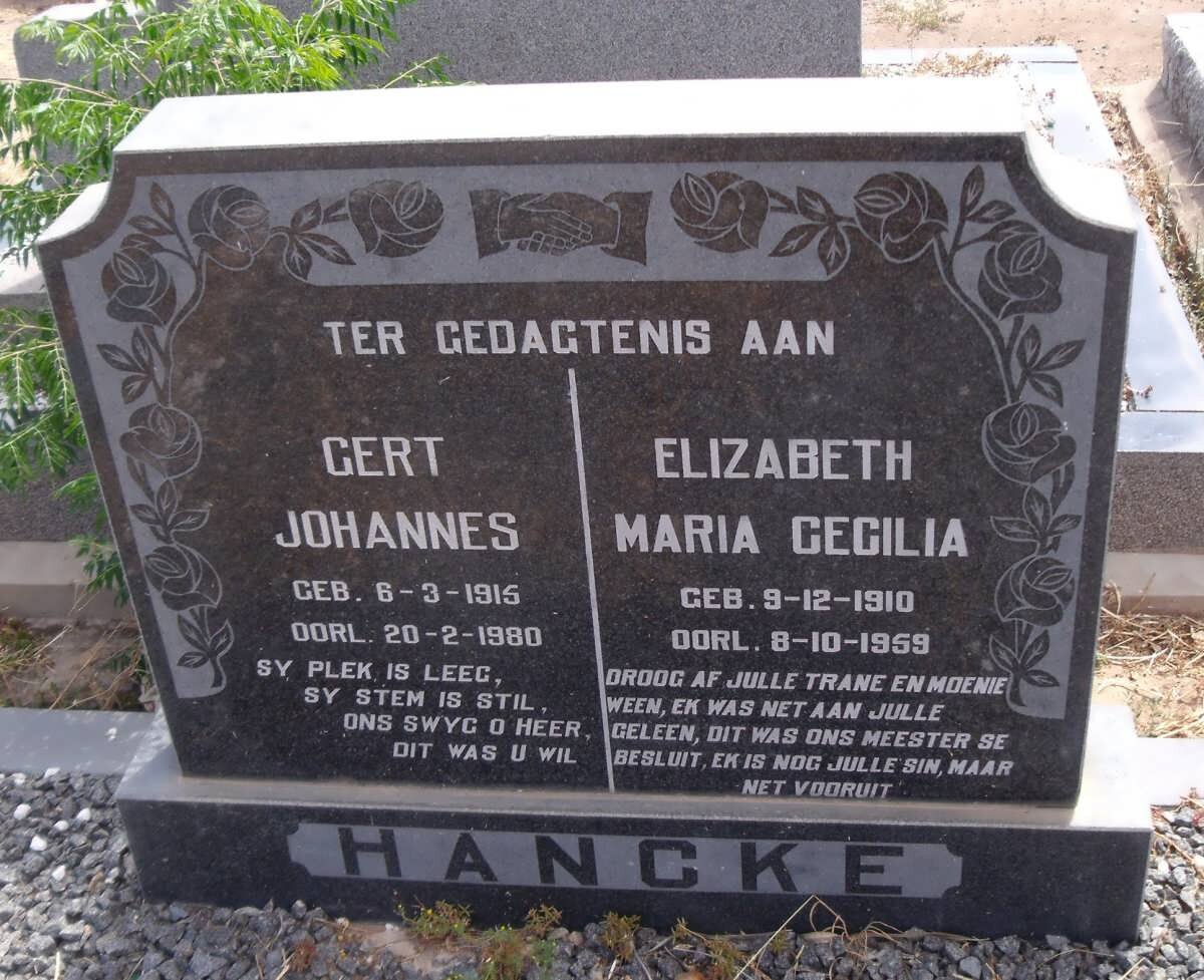 HANCKE Gert Johannes 1915-1980 &amp; Elizabeth Maria Cecilia 1910-1959