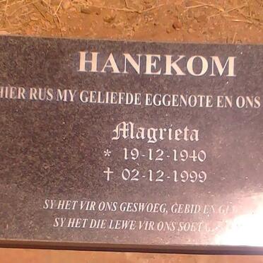 HANEKOM Magrieta 1940-1999