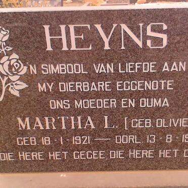 HEYNS Martha L. nee OLIVIER 1921-1985