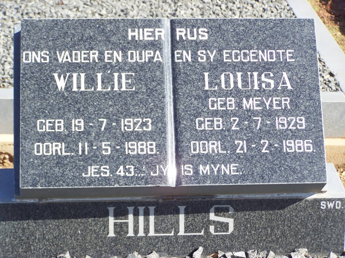 HILLS Willie 1923-1988 &amp; Louisa MEYER 1927-1986