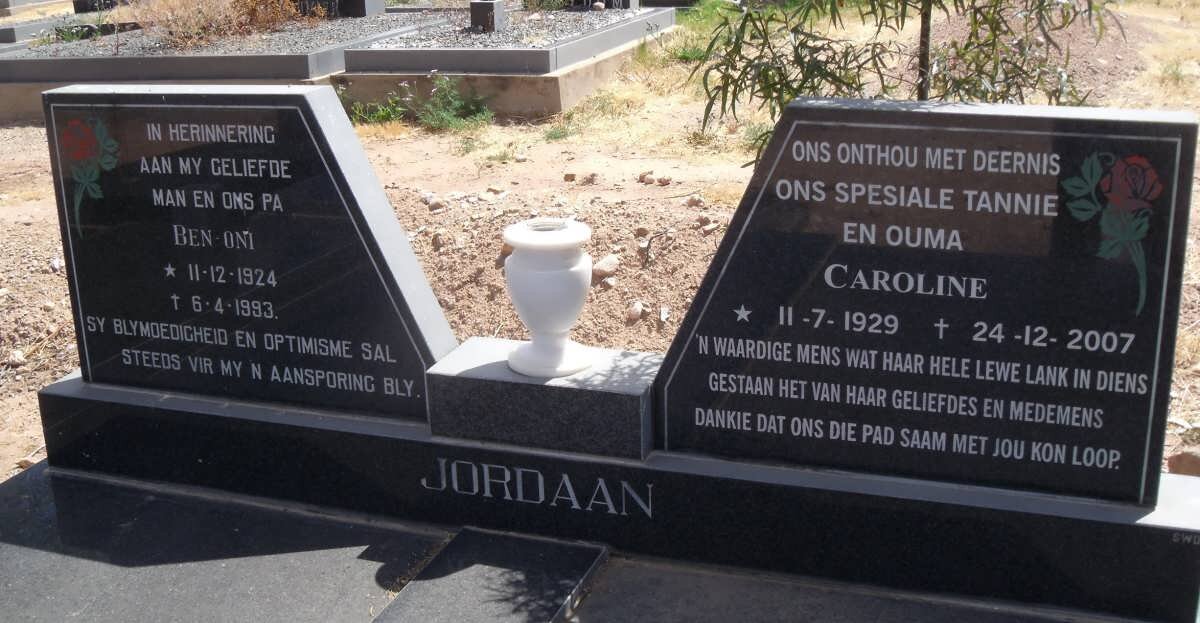 JORDAAN Ben-oni 1924-1983 &amp; Caroline 1929-2007