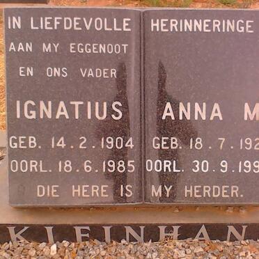 KLEINHANS Ignatius 1904-1985 &amp; Anna M. 1922-1994