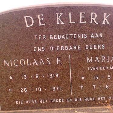 KLERK Nicolaas F., de 1918-1971 &amp; Maria H. VAN DER MERWE 1919-1973