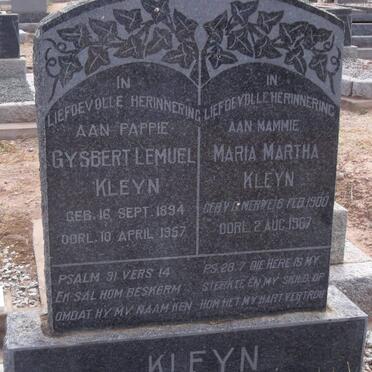KLEYN Gysbert Lemuel 1894-1957 & Martha Maria V.D. MERWE 1900-1967