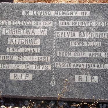 KITCHING Christina W. nee KLEU 1881-1973 :: BADENHORST Sylvia nee KLEU 1901-1955