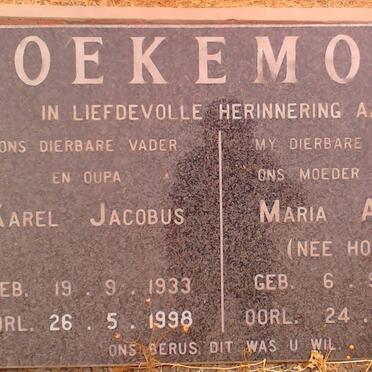 KOEKEMOER Karel Jacobus 1933-1998 &amp; Maria Aletta HOUGH 1935-1989