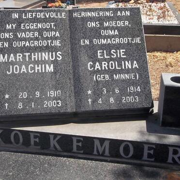 KOEKEMOER Marthinus Joachim 1910-2003 &amp; Elsie Carolina MINNIE 1914-2003
