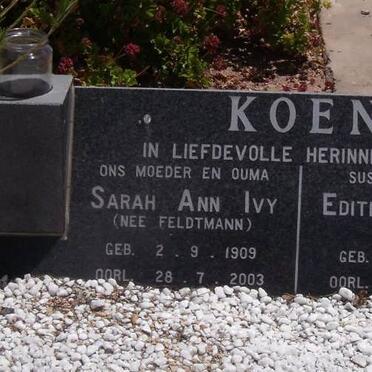 KOEN Sarah Ann Ivy nee FELDTMANN 1909-2003 :: KOEN Edith Magdalena 1927-2002