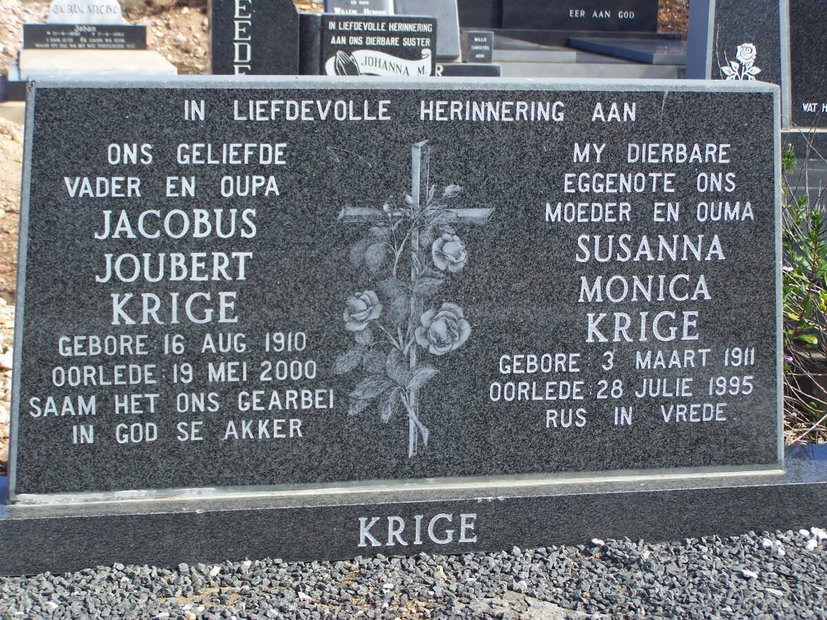 KRIGE Jacobus Joubert 1910-2000 &amp; Susanna Monica 1911-1995