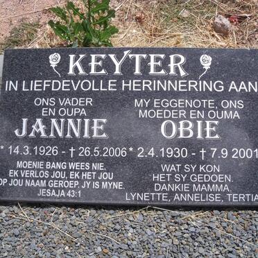 KEYTER Jannie 1926-2006 &amp; Obie 1930-2001