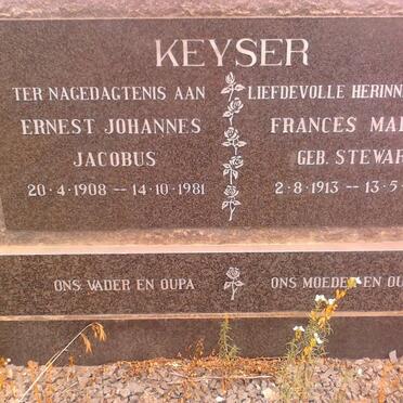 KEYSER Ernest Johannes Jacobus 1908-1981 &amp; Frances Martha STEWART 1913-1998